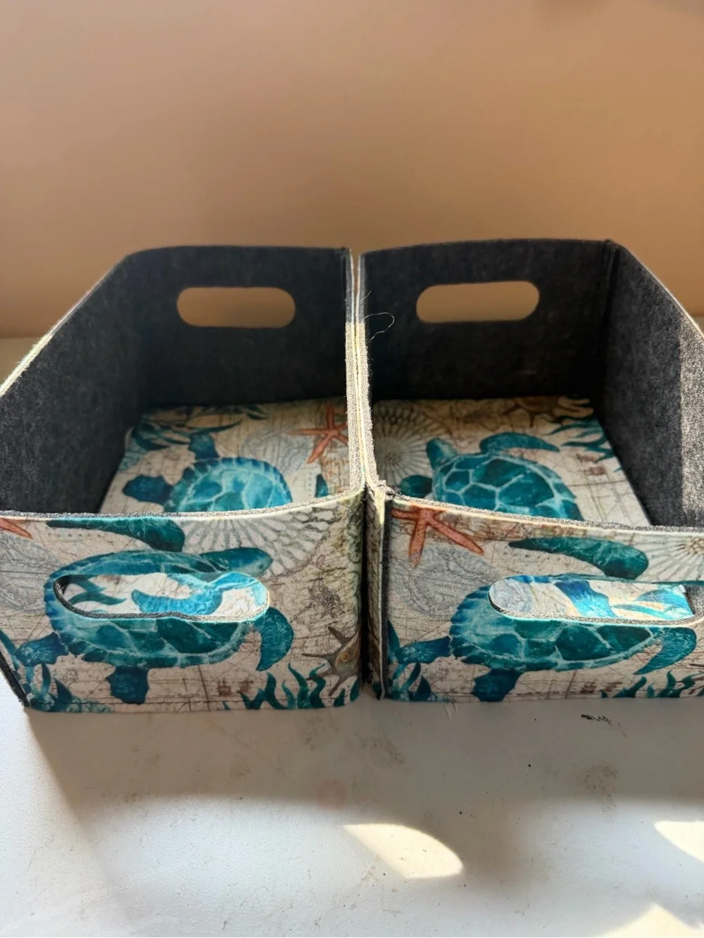 Sea Turtle Decorative Storage Box Set - Teal Accent
